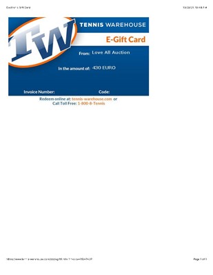 Lot 103 - Tennis Warehouse GBP voucher gift card to be...