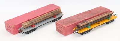 Lot 362 - Two Hornby No.2 Lumber wagons with loads: 1935-...