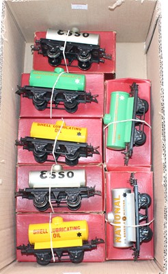 Lot 366 - Seven Hornby post-war tank wagons: 2 x...
