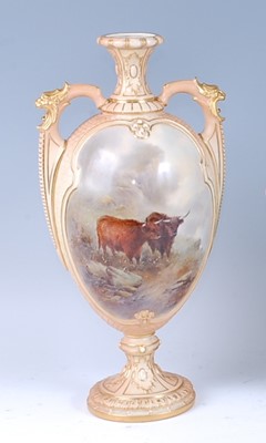 Lot 2032 - A Royal Worcester blush ivory vase, decorated...