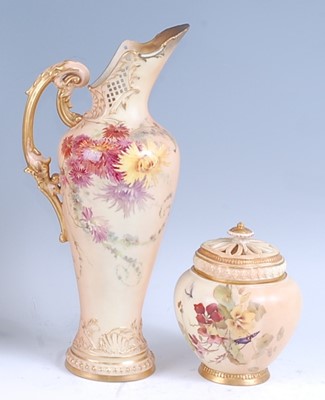 Lot 2034 - A Royal Worcester blushware ewer, decorated...