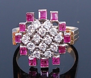 Lot 2308 - A yellow and white metal, ruby and diamond...