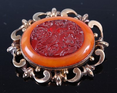 Lot 2343 - A Victorian yellow metal and amber set...