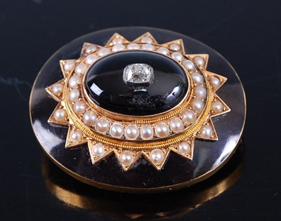 Lot 2341 - A yellow metal, pearl and diamond Victorian...