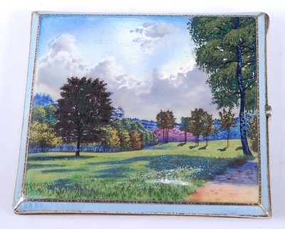 Lot 2186 - An Art Deco silver and enamel cigarette case,...