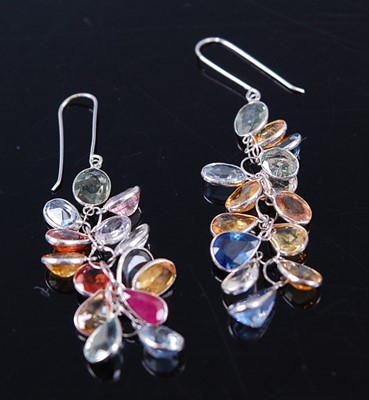 Lot 2301 - A pair of white metal multi-stone set ear...