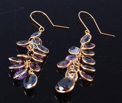 Lot 2351 - A pair of yellow metal, tourmaline and garnet...