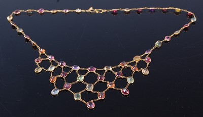 Lot 2325 - A yellow metal multi-stone fringe necklet,...