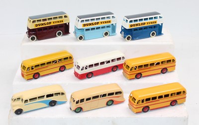 Lot 1117 - One tray containing 9 repainted Dinky Toys bus...