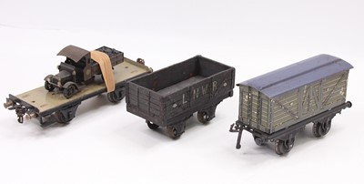 Lot 275 - Three Gauge 1 goods wagons: Marklin flat wagon...