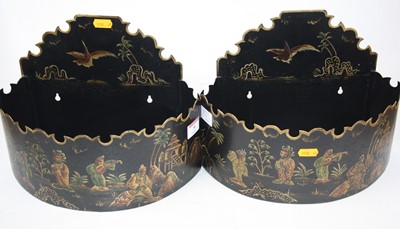 Lot 9 - A pair of reproduction toleware wall hanging...