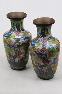 Lot 28 - A pair of Chinese cloisonne enamel vases, of...