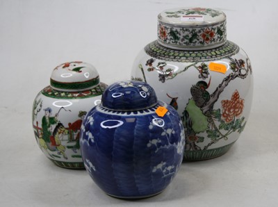Lot 68 - A Chinese famille verte stoneware ginger jar...