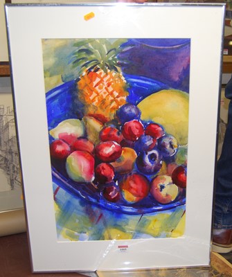 Lot 1005 - Janet Judge - still life with fruit in a bowl,...