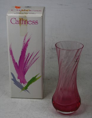 Lot 72 - A boxed Caithness cranberry glass vase;...