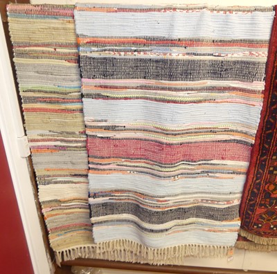 Lot 1157 - Two contemporary woollen Kelim bright coloured...