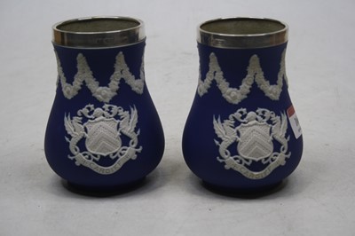 Lot 166 - A pair of Adams dark blue jasper ware armorial...