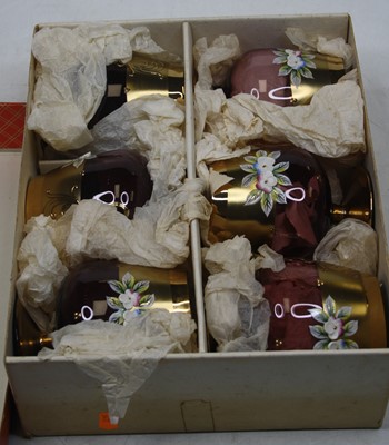 Lot 183 - A boxed set of six Bohemian purple glass and...