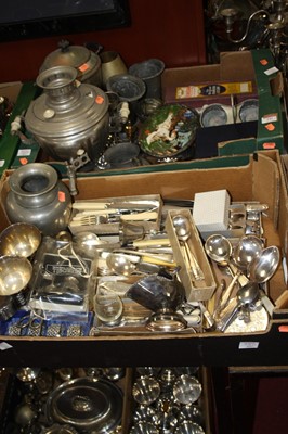 Lot 241 - Two boxes of assorted metalware, to include...