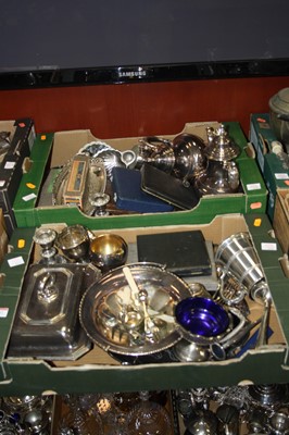 Lot 242 - Two boxes of assorted plated wares, to include...