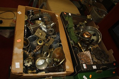 Lot 243 - Two boxes of assorted metalware, to include...