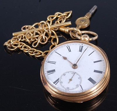 Lot 2240 - An 18ct yellow gold keywind open face pocket...