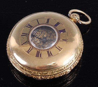 Lot 2241 - An 18ct yellow gold half hunter keywind pocket...