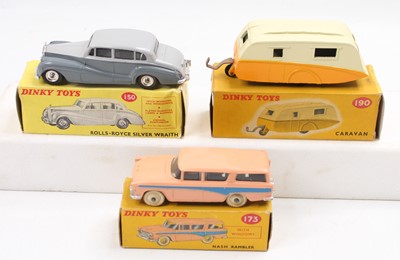 Lot 1813 - Dinky Toys Boxed Saloon and Caravan group, 3...