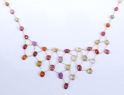 Lot 1169 - A yellow metal multi-stone fringe necklet,...