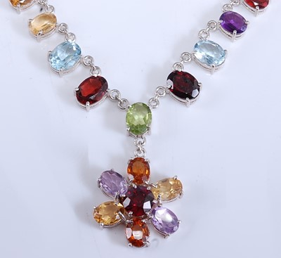 Lot 2508 - A sterling silver multi-stone fringe necklace,...