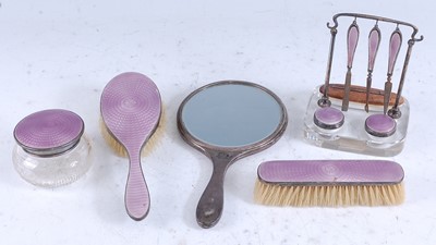Lot 227 - An Art Deco silver and purple guilloche enamel...