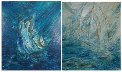 Lot 416 - M Buttery - Abstract sailing vessel within...