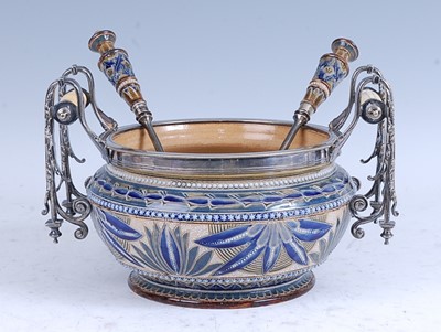 Lot 19 - An 1879 Doulton Lambeth stoneware salad bowl,...