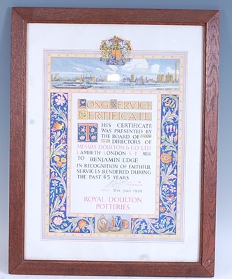 Lot 66 - A ceritificate of long service, presented to...