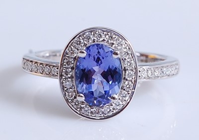 Lot 2192 - A 9ct white gold, tanzanite and diamond...