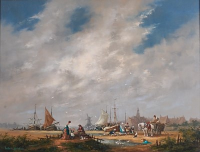 Lot 2372 - Gudrun Sibbons (b.1924) - Fisherfolk on the...