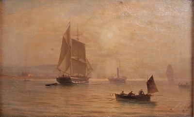 Lot 2383 - William Jenner - Newhaven Harbour at sunset,...