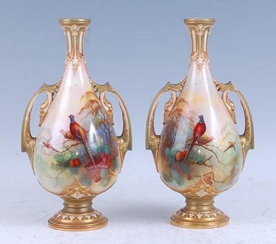Lot 2081 - A pair of 1910 Royal Worcester porcelain vases,...