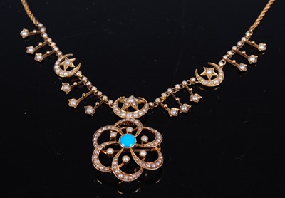 Lot 2217 - A late Victorian yellow metal, seed pearl and...