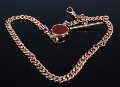 Lot 2235 - A 9ct gold hollow curblink watch chain with T...