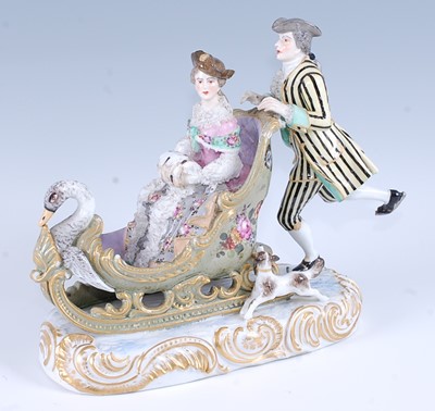 Lot 207 - A late 19th century Dresden porcelain sleigh...