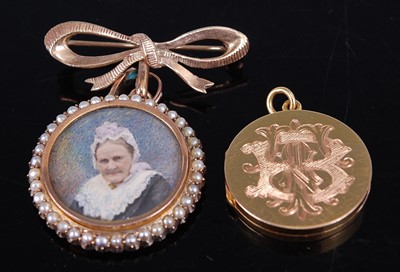 Lot 2216 - A yellow metal painted miniature portrait...