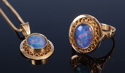 Lot 2222 - A yellow metal opal doublet suite, comprising...