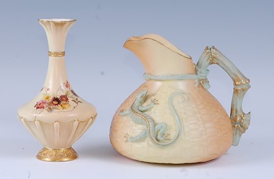Lot 2084 - A 1915 Royal Worcester blush ivory ewer,...