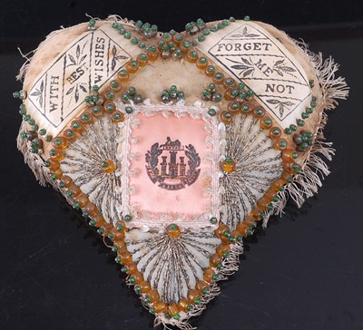 Lot 36 - A WW I sweetheart beadwork pin cushion of...