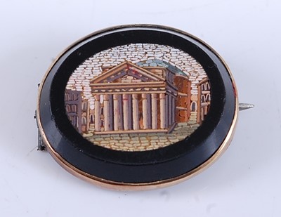 Lot 2529 - A yellow metal oval micromosaic brooch...