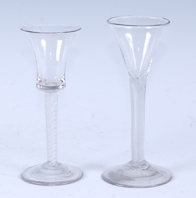 Lot 1037 - A circa 1750 wine glass, the drawn trumpet...