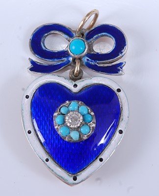 Lot 2547 - A yellow metal, enamel, turquoise and diamond...