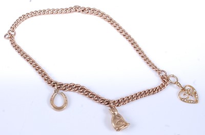 Lot 2555 - A 9ct rose gold two-row graduated curblink...