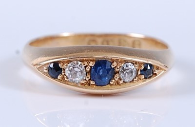 Lot 2557 - An 18ct yellow gold, sapphire and diamond half...